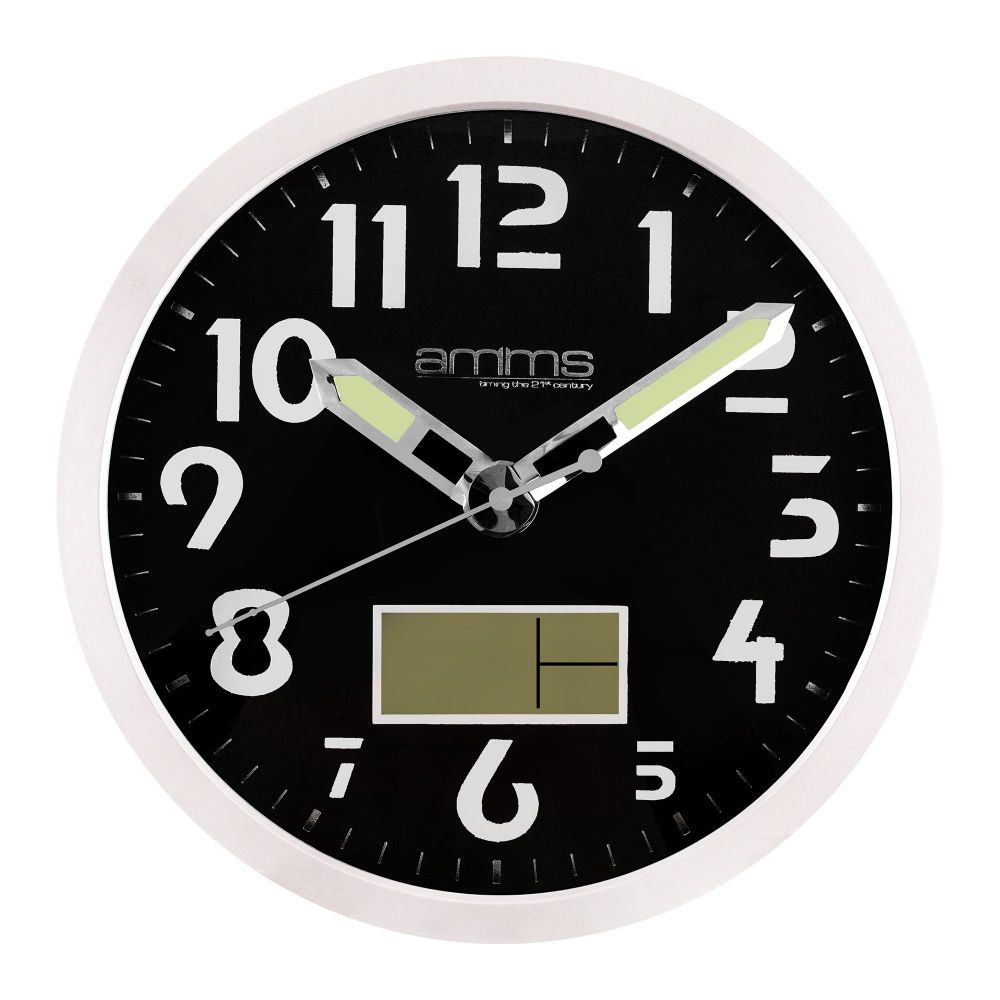 Champion Wall Clock, White Round Case & Black Background, Silver-1278