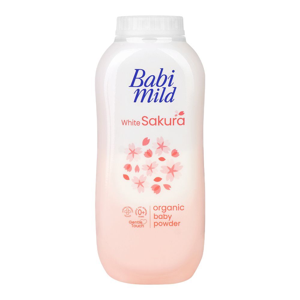 Babi Mild White Sakura Organic Baby Powder, Gentle For Newborn/0+ Years, Hypoallergenic Tested, 160g