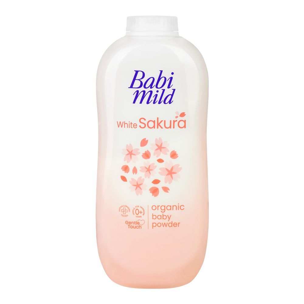 Babi Mild White Sakura Organic Baby Powder, Gentle For Newborn/0+ Years, Hypoallergenic Tested, 350g