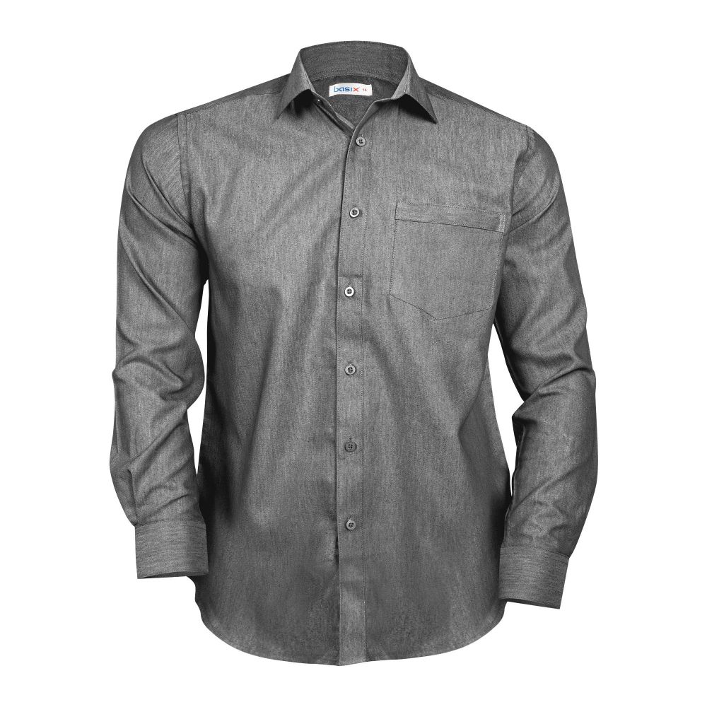 Basix Men's Textured Fabric Aristo Grey Shirt, MFS-104