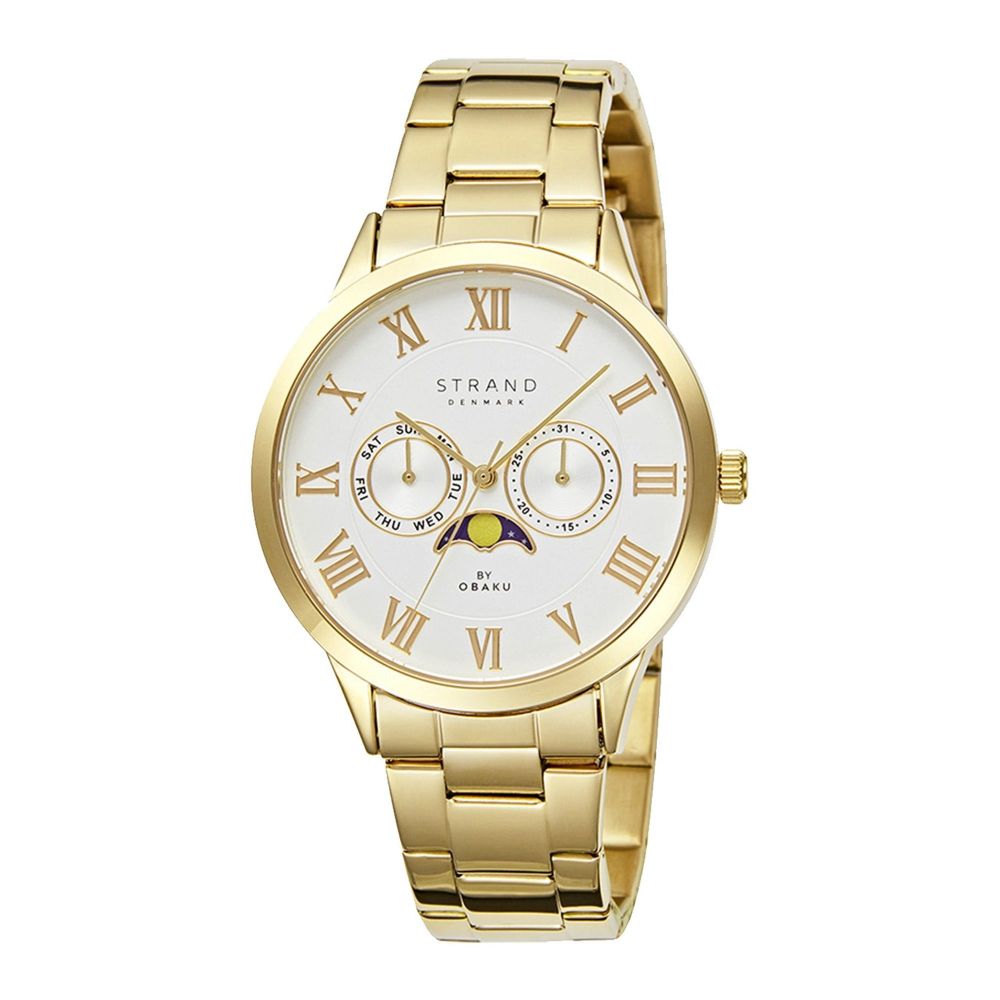 Obaku Women's Strand Denmark White Round Dial With Yellow Gold Bracelet Chronograph Watch, S730LXGWSG