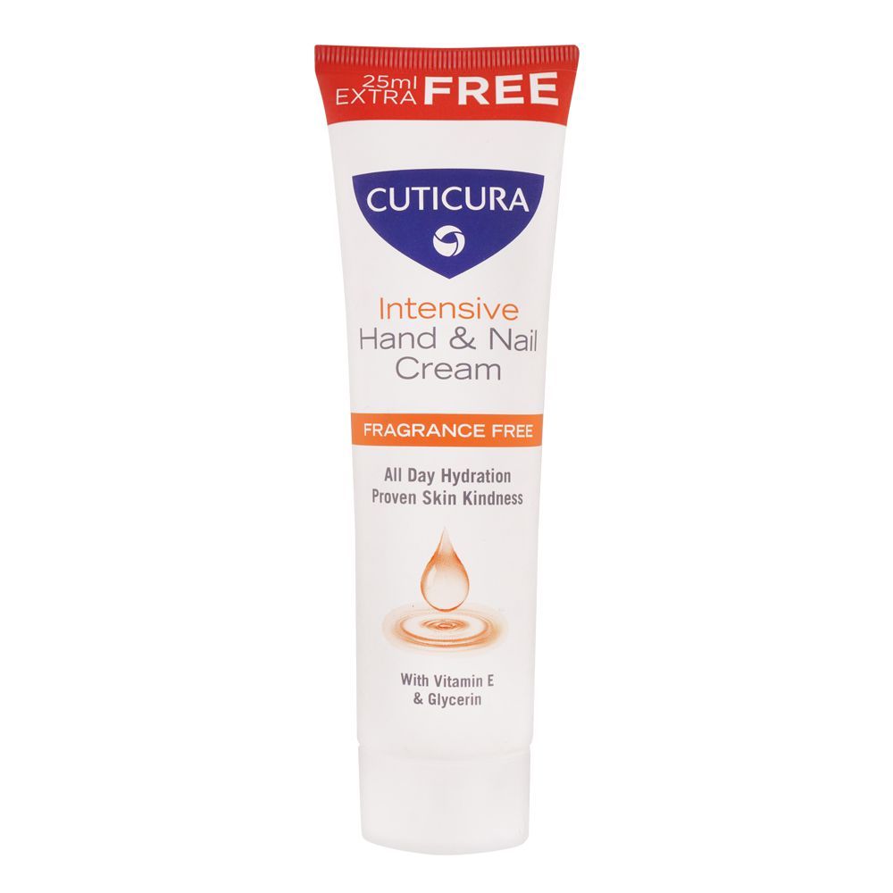 Cuticura Intensive Hand & Nail Cream, Fragrance-Free, With Vitamin E & Glycerin, 100ml