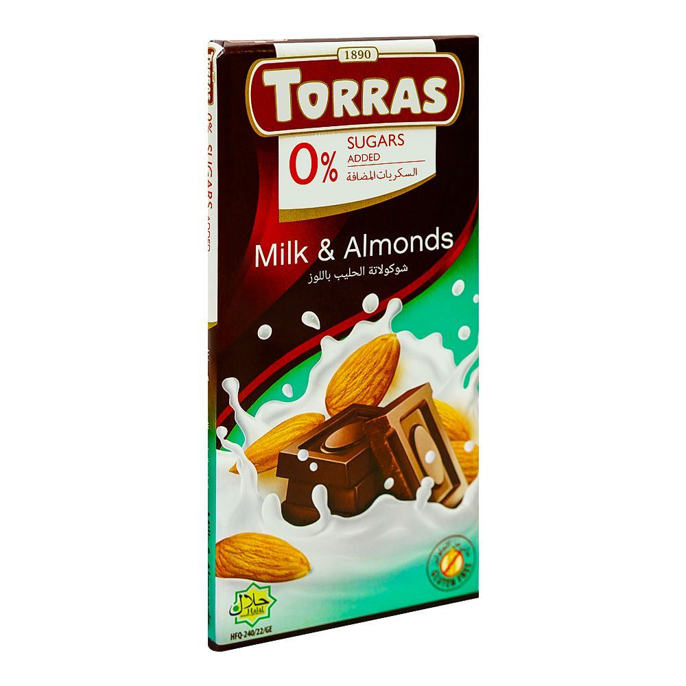 Torras Sugar Free Milk & Almonds Chocolate, 75g