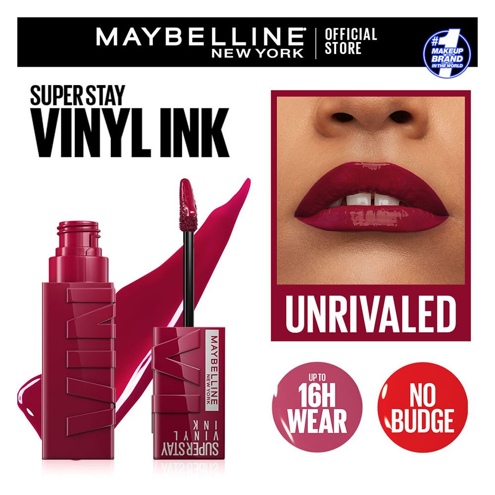 Maybelline New York Super Stay Vinyl Ink Longwear No-Budge Liquid Lipcolor, Highly Pigmented Color and Instant Shine, 30, Unrivaled