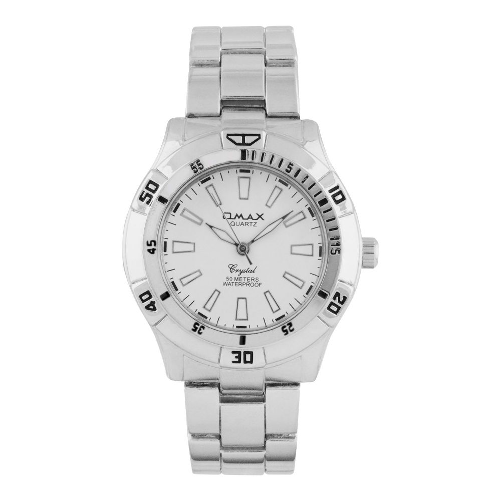 Omax Men's Crystal Siver Round Dial With Bracelet Analog Watch, DBA551P0003
