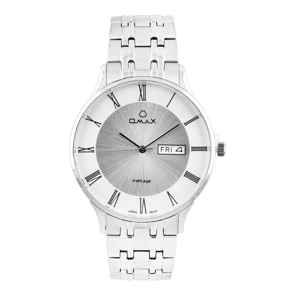 Omax Men's Silver Round Dial With Bracelet Analog Watch, VG03P66I