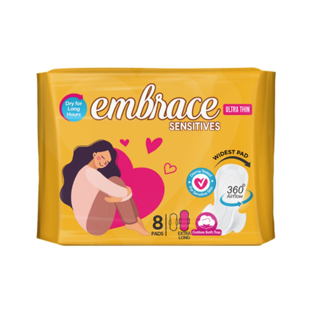 Embrace Sensitives Ultra Thin Pads, Extra Long, 8-Pack