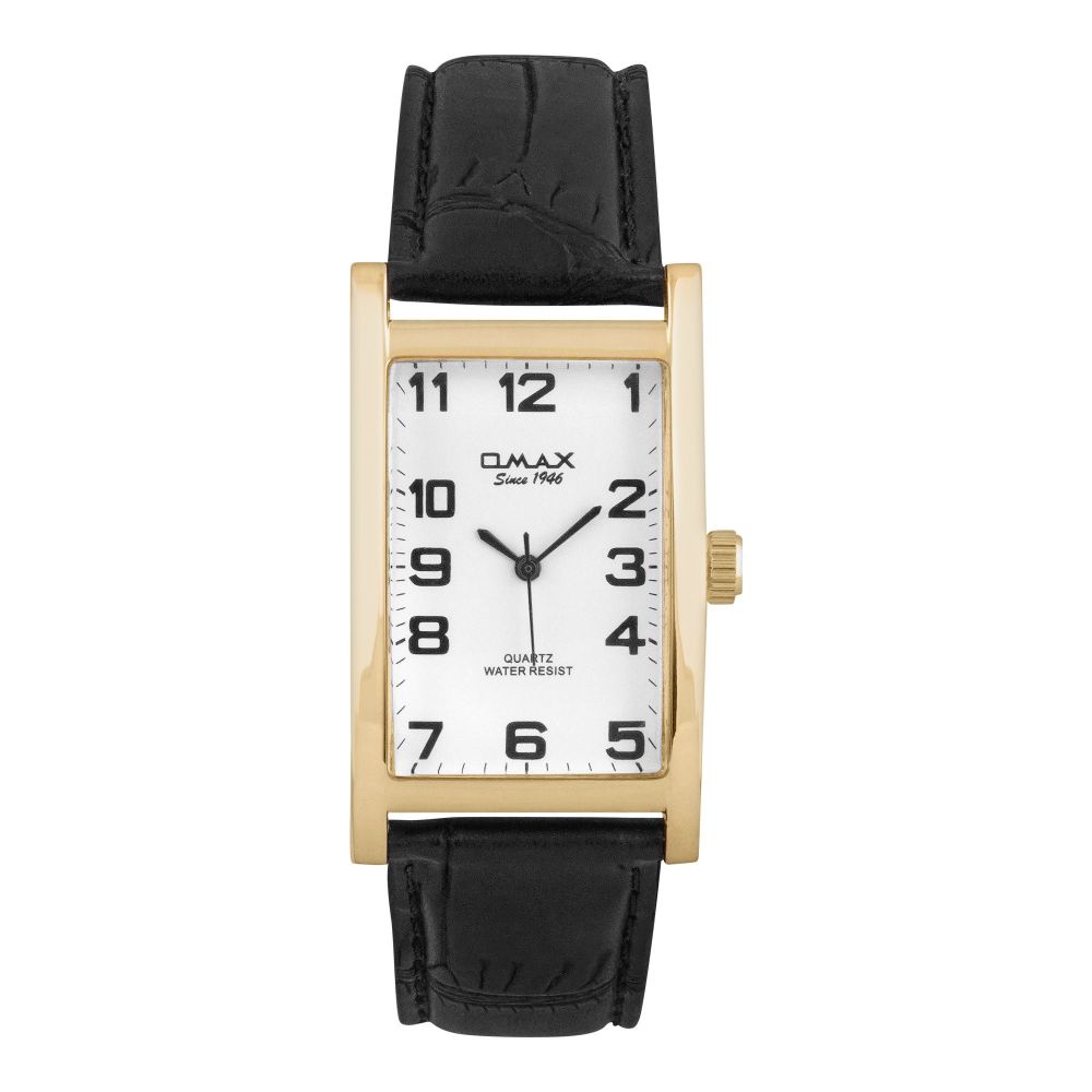 Omax Yellow Gold Sqaure Dial With Black Strap Analog Watch, CEO203