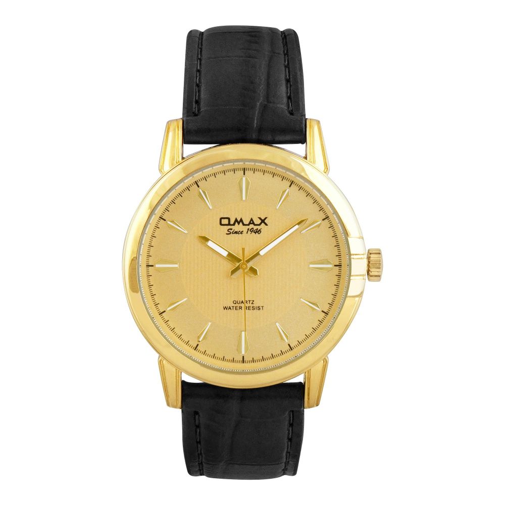 Omax Men's Yellow Gold Round Dial With Black Strap Analog Watch, SC8181QJ01