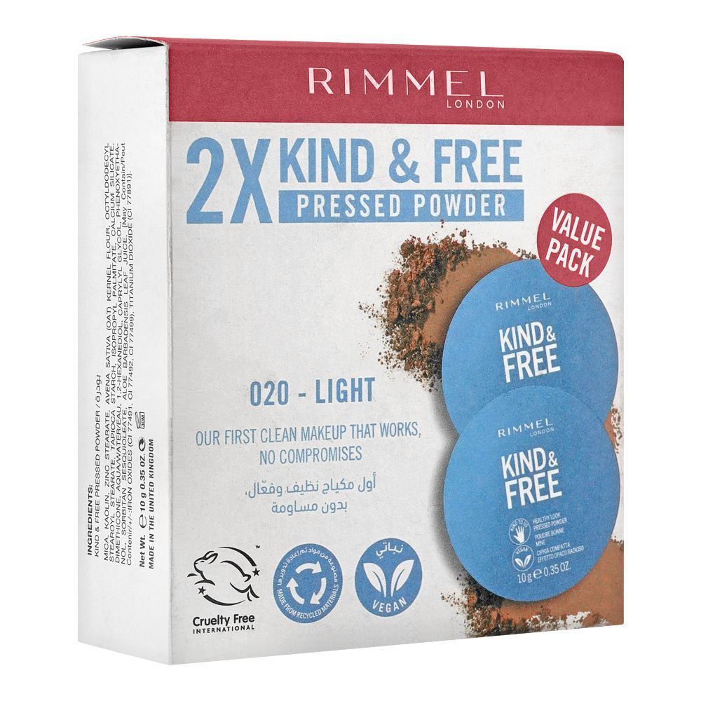 Rimmel 2X Kind & Free Pressed Powder, Light, Value Pack, 020