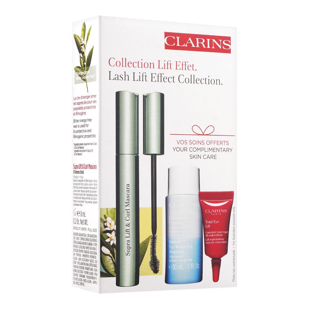 Clarins Paris Lash Lift Effect 3-In-1 Collection, Curl Mascara + Eye Makeup Remover + Total Eye Lift