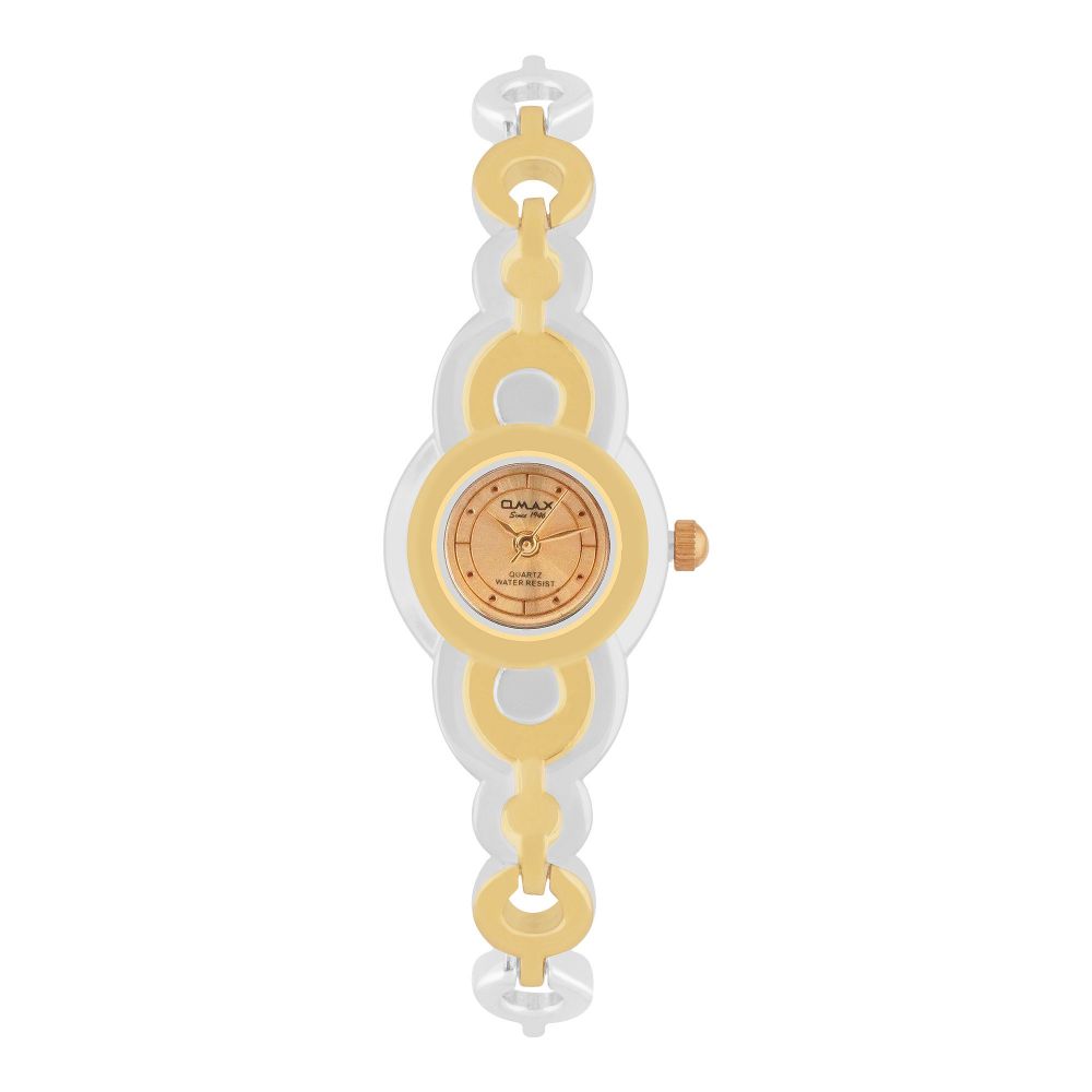 Omax Women's Designed Round Dial With Two Tone Bracelet Analog Watch, JJL474N001