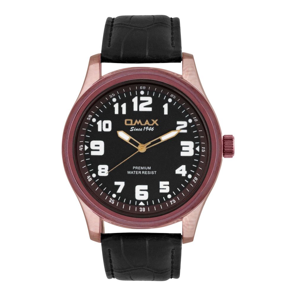 Omax Women's Maroon Round Dial With Texture Black Strap Analog Watch, JA08F55A