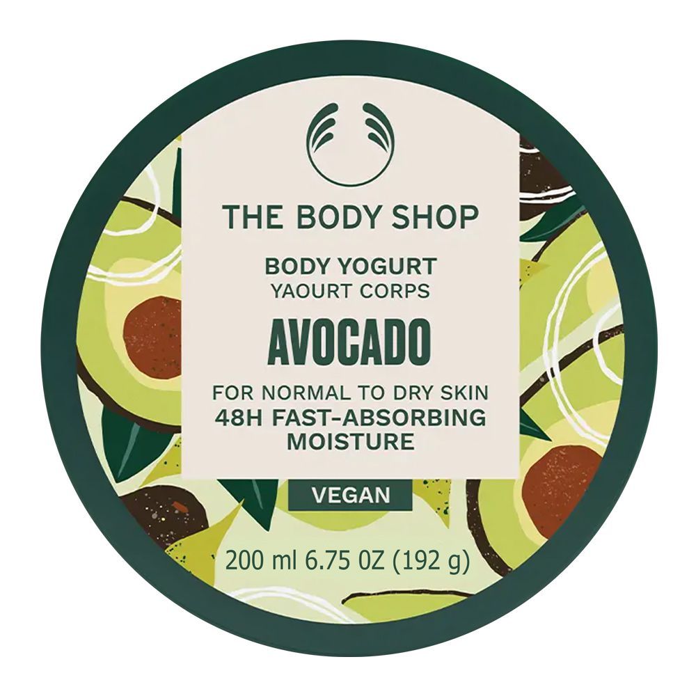 The Body Shop Avocado 48 Hours Fast Absorbing Moisture Body Yogurt, Vegan, For Normal To Dry Skin, 200ml