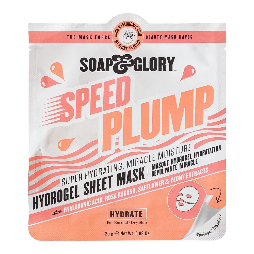 Soap & Glory Speed Plump Super Hydrating, Miracle Moisture Hydrogel Sheet Mask, For Normal/Dry Skin, 25g