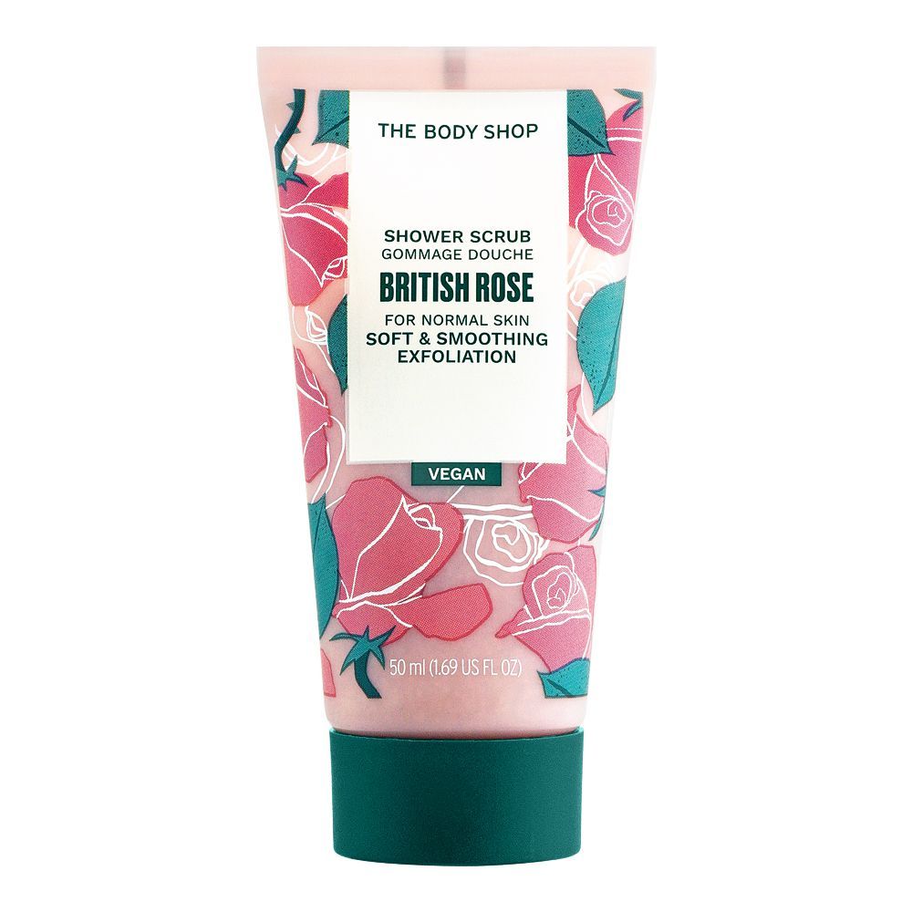 The Body Shop British Rose Vegan Soft & Smoothing Exfoliating Shower Scrub, For Normal Skin, 50ml