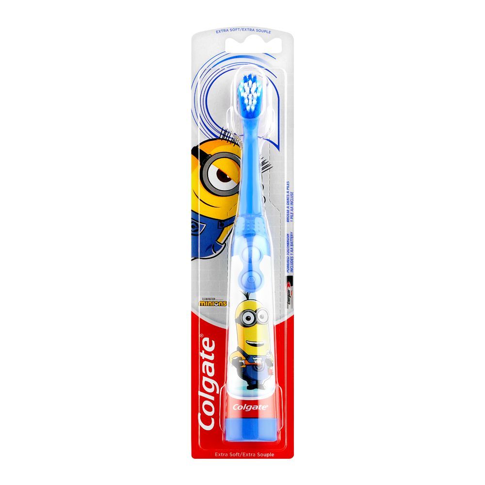 Colgate Minions Kid Powered Battery Toothbrush, Blue, Extra Soft