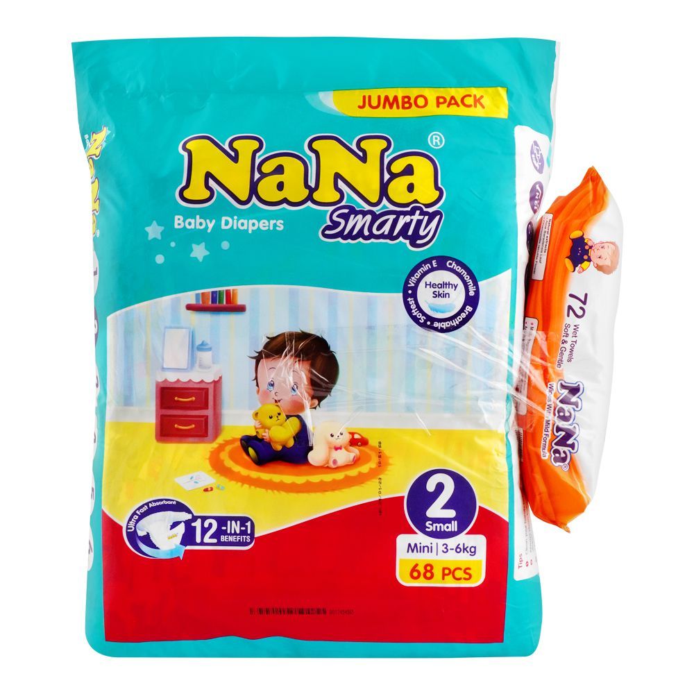 Nana Smarty Baby Diapers, No. 02 Small, 3-6 KG, 68-Pack