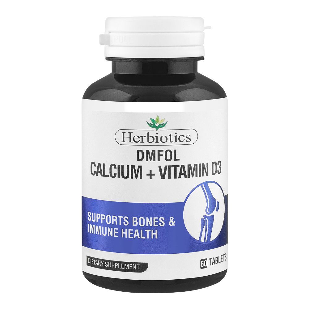 Herbiotics DMFOL Calcium + Vitamin D3, Supports Bones & Immune Health, 750mg Dietary Supplement, 60-Pack