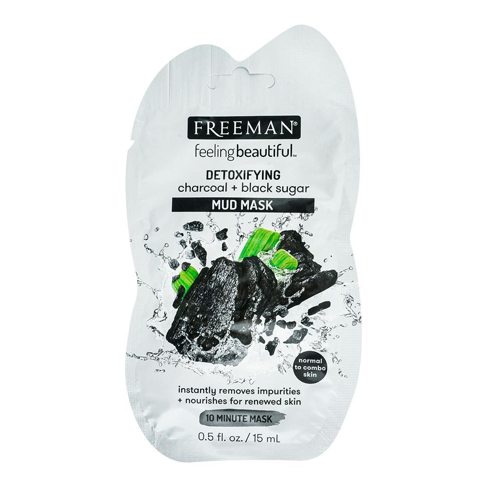 Freeman Feeling Beautiful Detoxifying Charcoal + Black Sugar Mud Face Mask, Normal To Combo Skin, 15ml