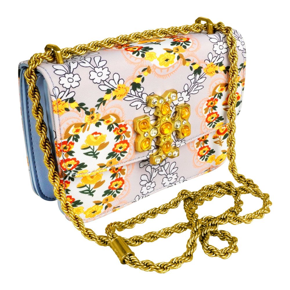 Clutch With Golden Chain, Floral Purple, TR908