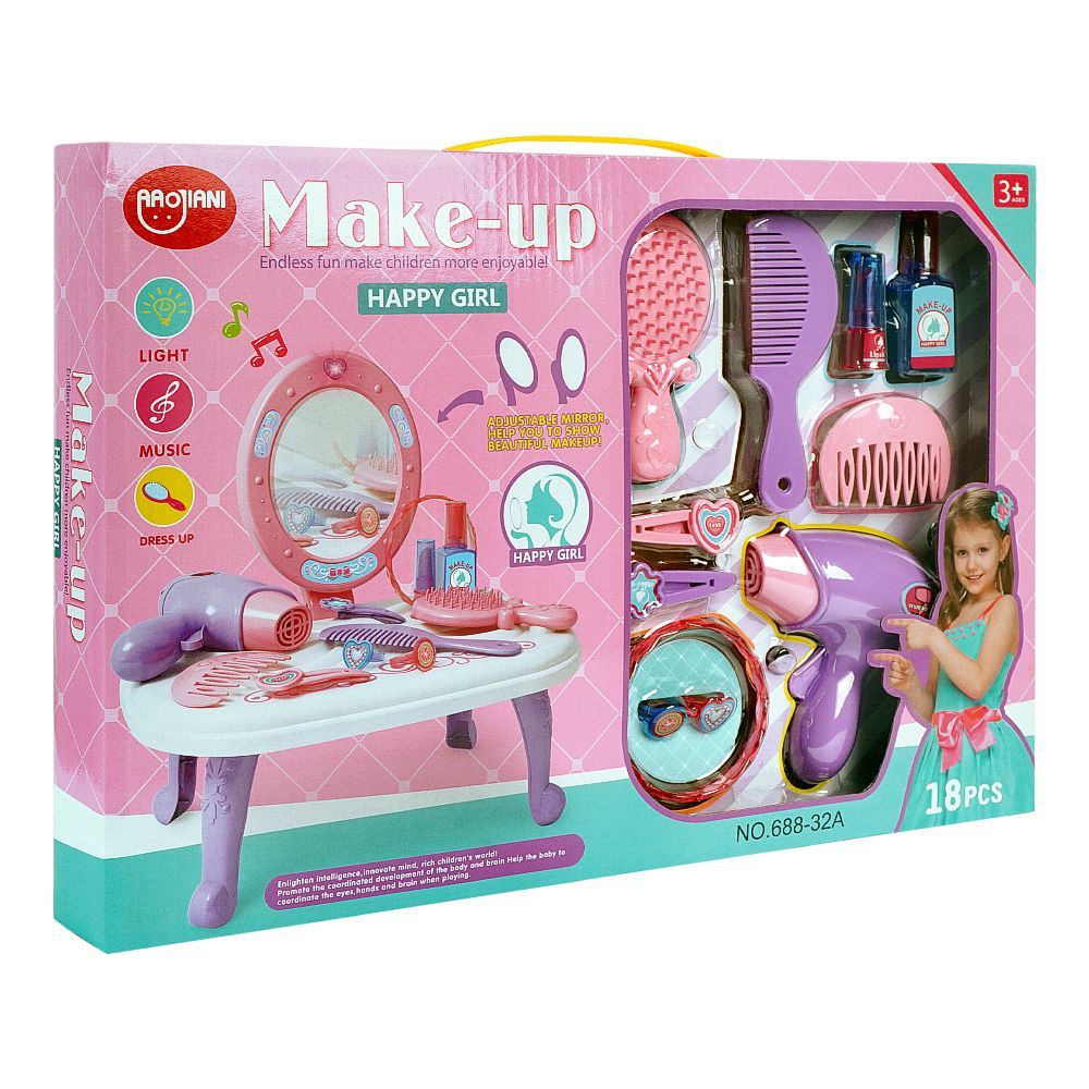 Rabia Toys Happy Girls Make-Up 18-Pack Set With Light & Music, For 3+ Years, 688-32A
