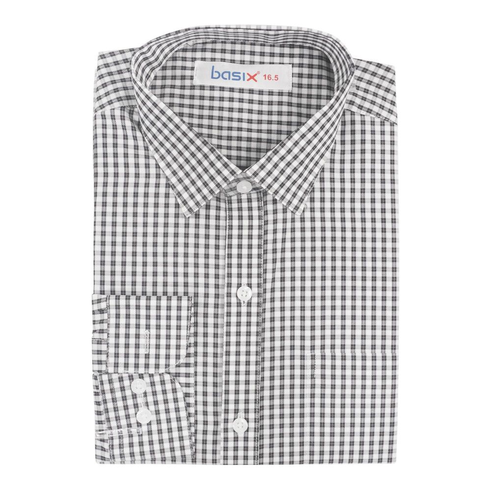 Basix Men's Small Check Shirt, Black & White, MFS-107