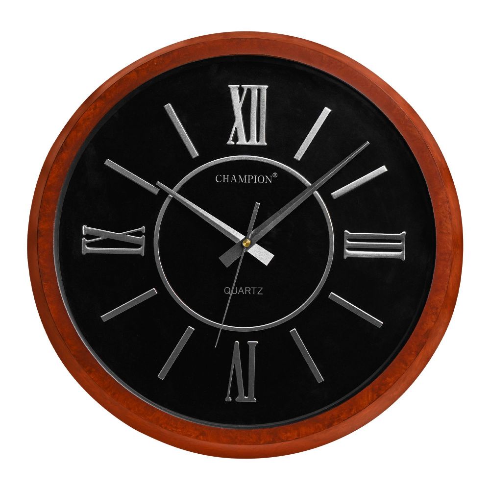 Z.A Wall Clock, Black Background With Brown Border, CS-1419-QC1