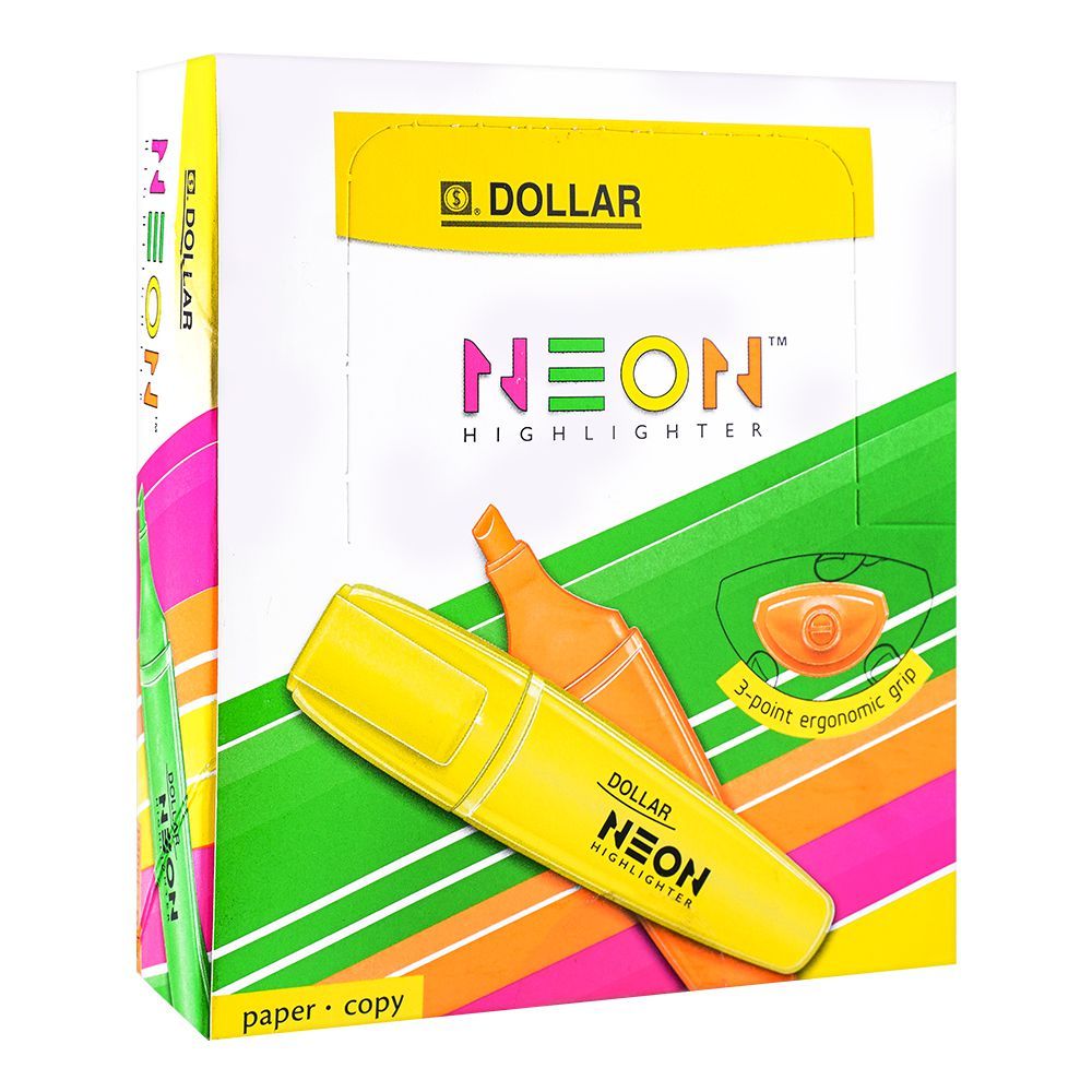 Dollar Neon Highlighter 5mm 10-Pack, Yellow, HL625