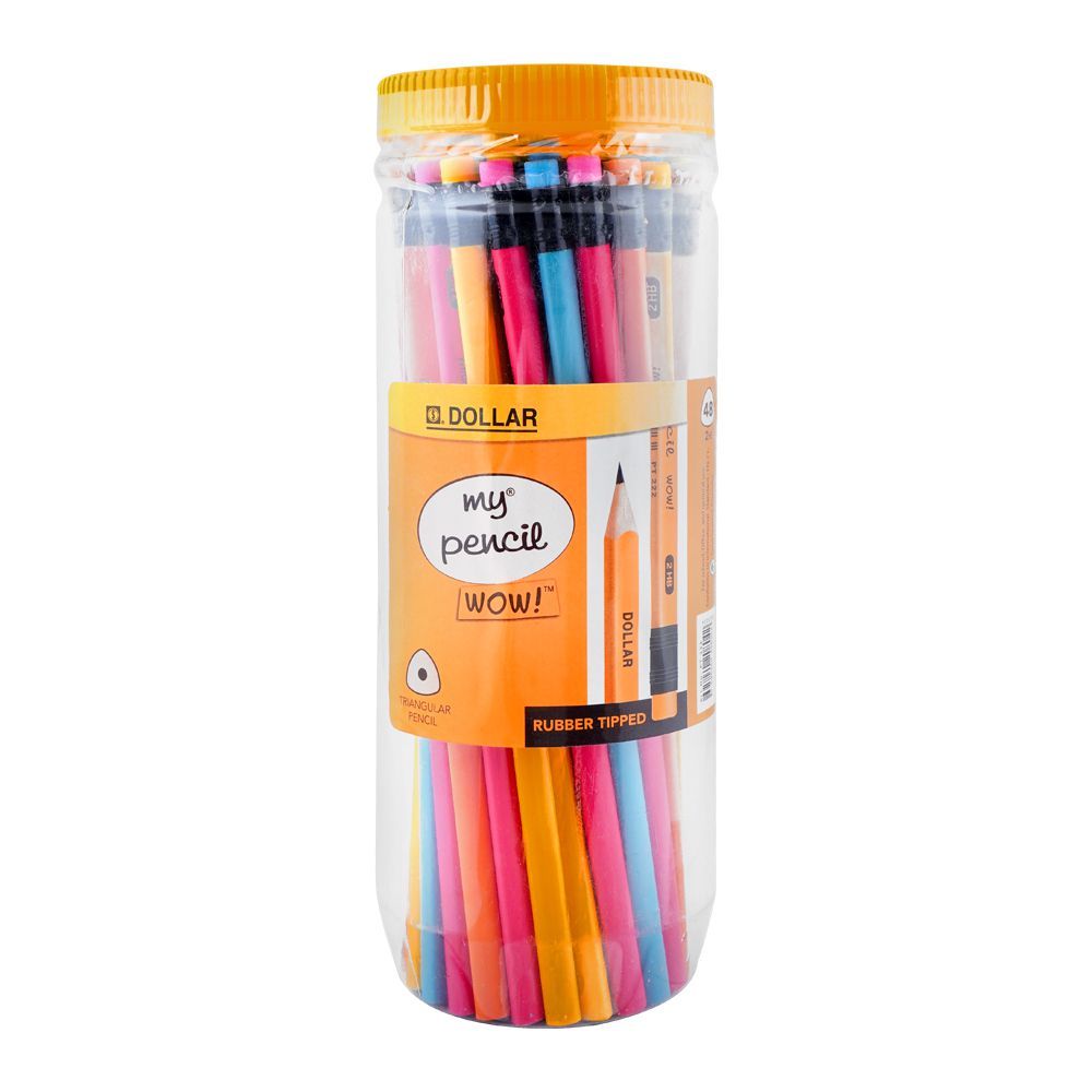 Dollar My Pencil Wow! Black Lead Pencil With Eraser HB 2, Assorted Body Color, 48-Pack, PT222