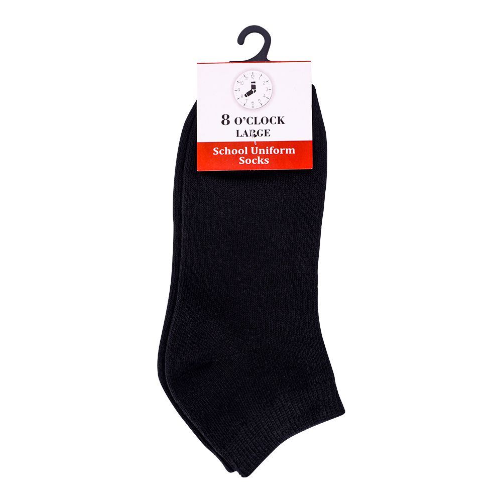 8 O'Clock School Uniform Ankle Socks, Large, Black
