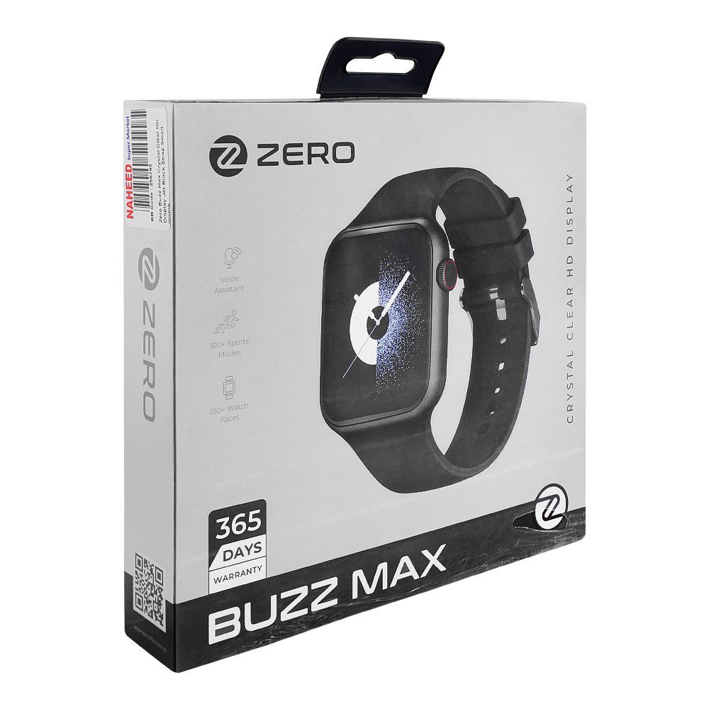 Zero Men's Buzz Max Crystal Clear HD Display Jet Black Strap Smart Watch