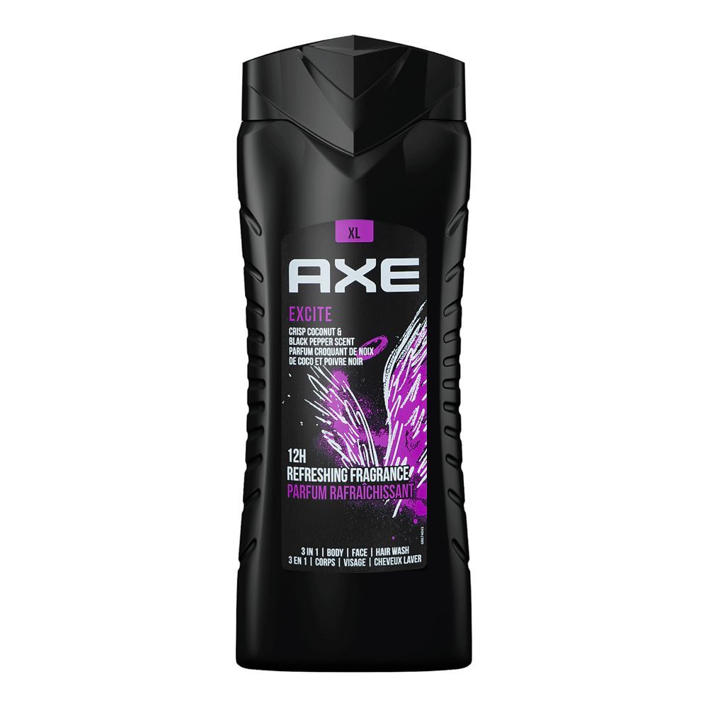 Axe Excite Crisp Coconut & Black Pepper Scent 3-In-1 Body, Face & Hair Wash, 400ml