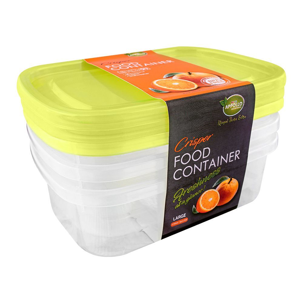 Appollo Crisper Food Container, 3-Pack Set, Large, Light Green, 1700ml