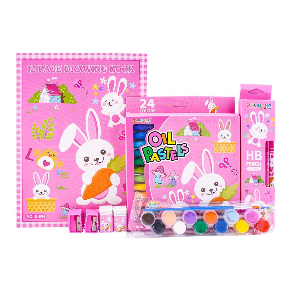Stationery Set With Drawing Book & Art Accessories, Pink, E-721