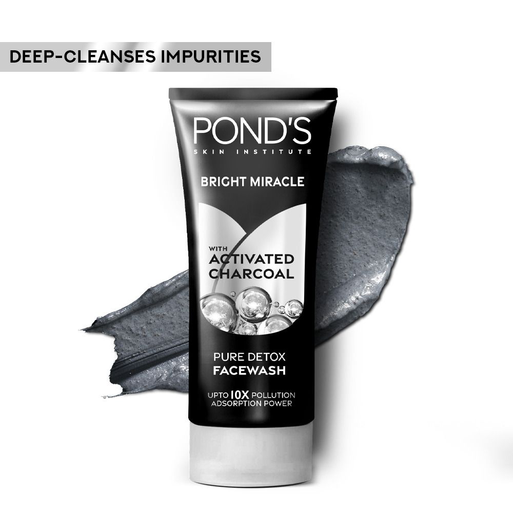 Pond's Bright Miracle Pure Detox Face Wash With 10X Power Of Charcoal, 50g