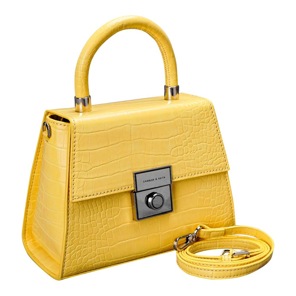 C-K Textured Hand Bag With Shoulder Strap, Yellow, CK2-50781127