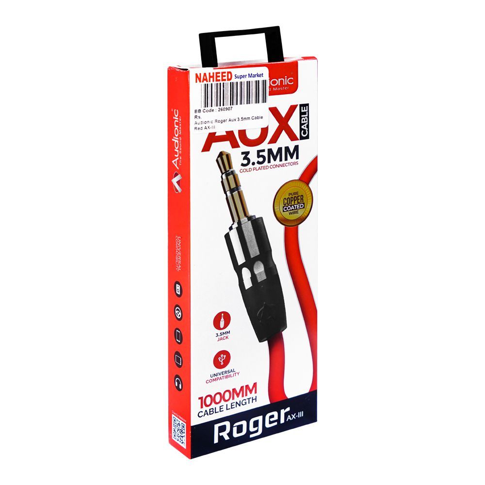 Audionic Roger Aux 3.5mm Cable, Red, AX-III