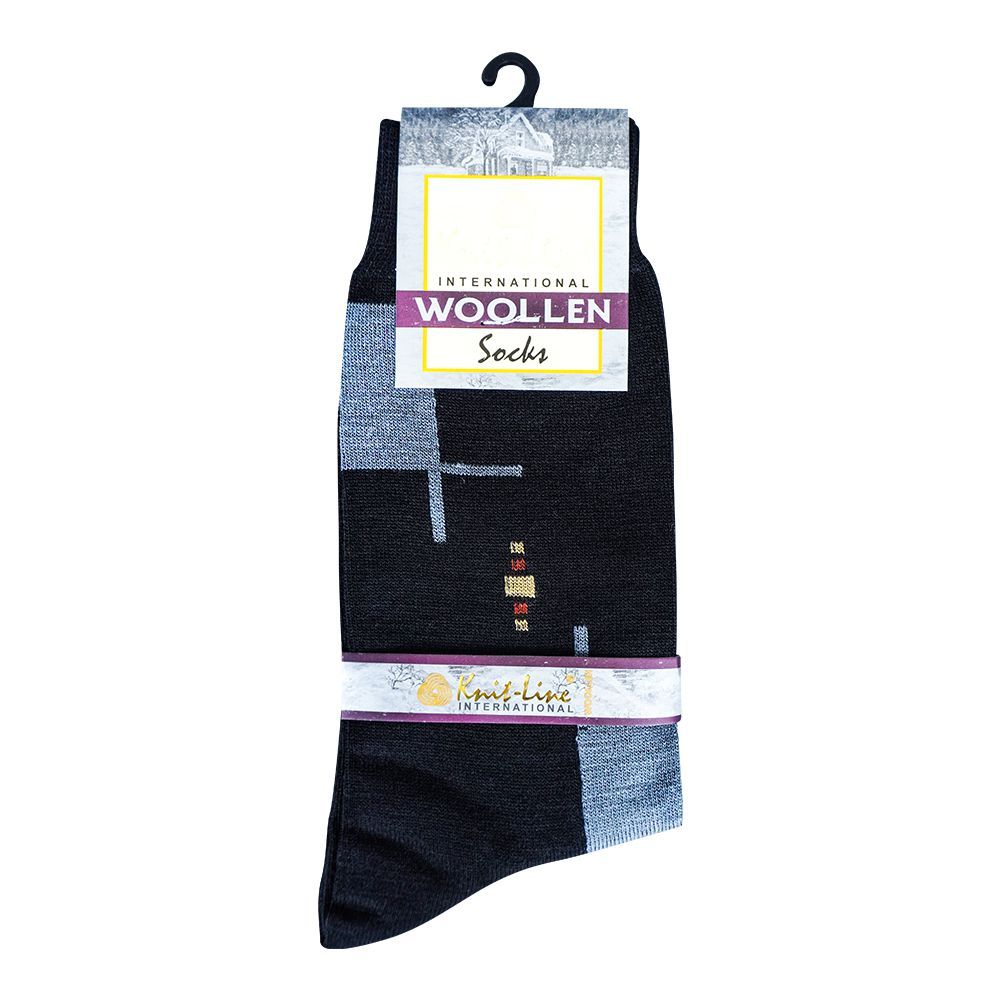 Knit Line Pure Woolen Socks, For Men, Black