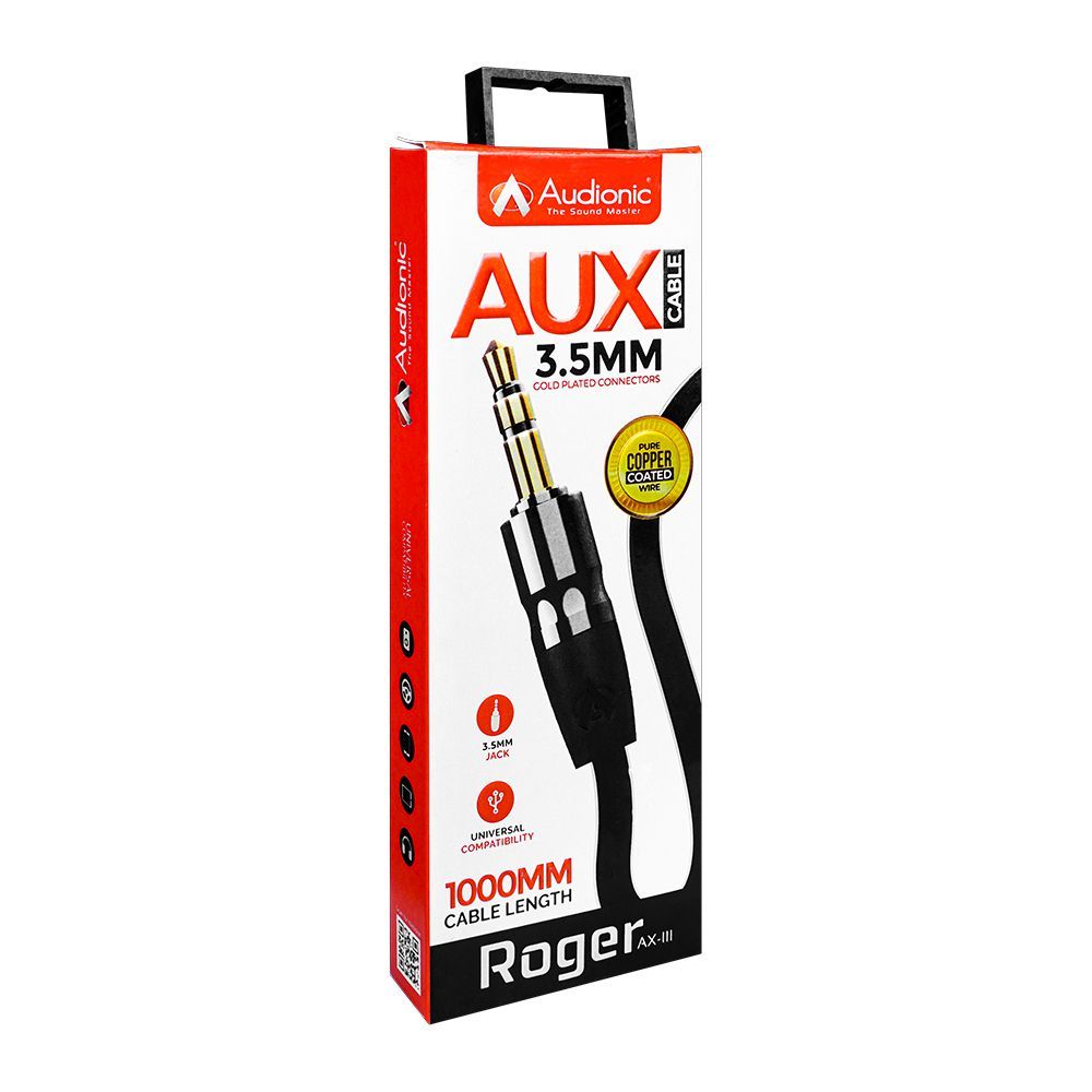 Audionic Roger Aux 3.5mm Cable, Black, AX-III