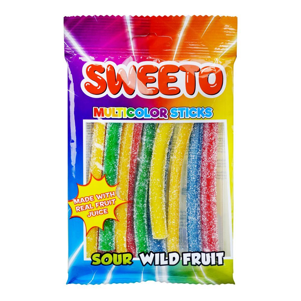 Sweeto Multicolor Sticks Jelly Pouch, Sour Wild Fruit, 80g