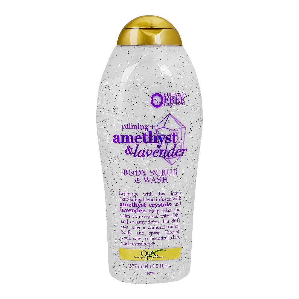 OGX Calming + Amethyst & Lavender Body Scrub & Wash, Sulfate-Free, 577ml