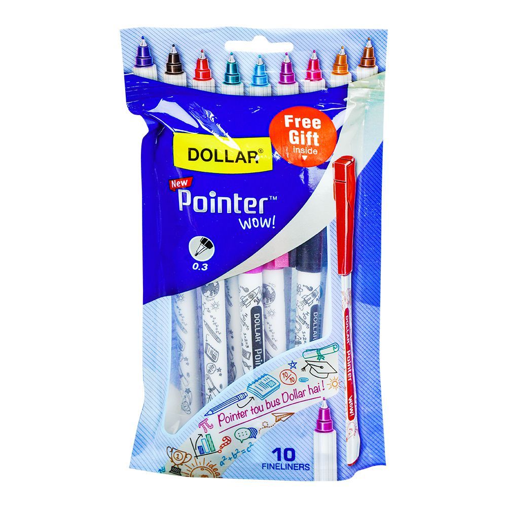 Dollar Pointer Wow! Fine Liner Metal Jacket F-0.3 Assorted, 10-Pack Blue, PTW-03