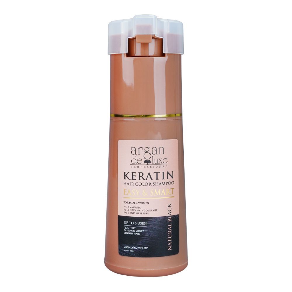 Argan De Luxe Easy & Smart Keratin Color Shampoo, Natural Black, For Men & Women, 200ml
