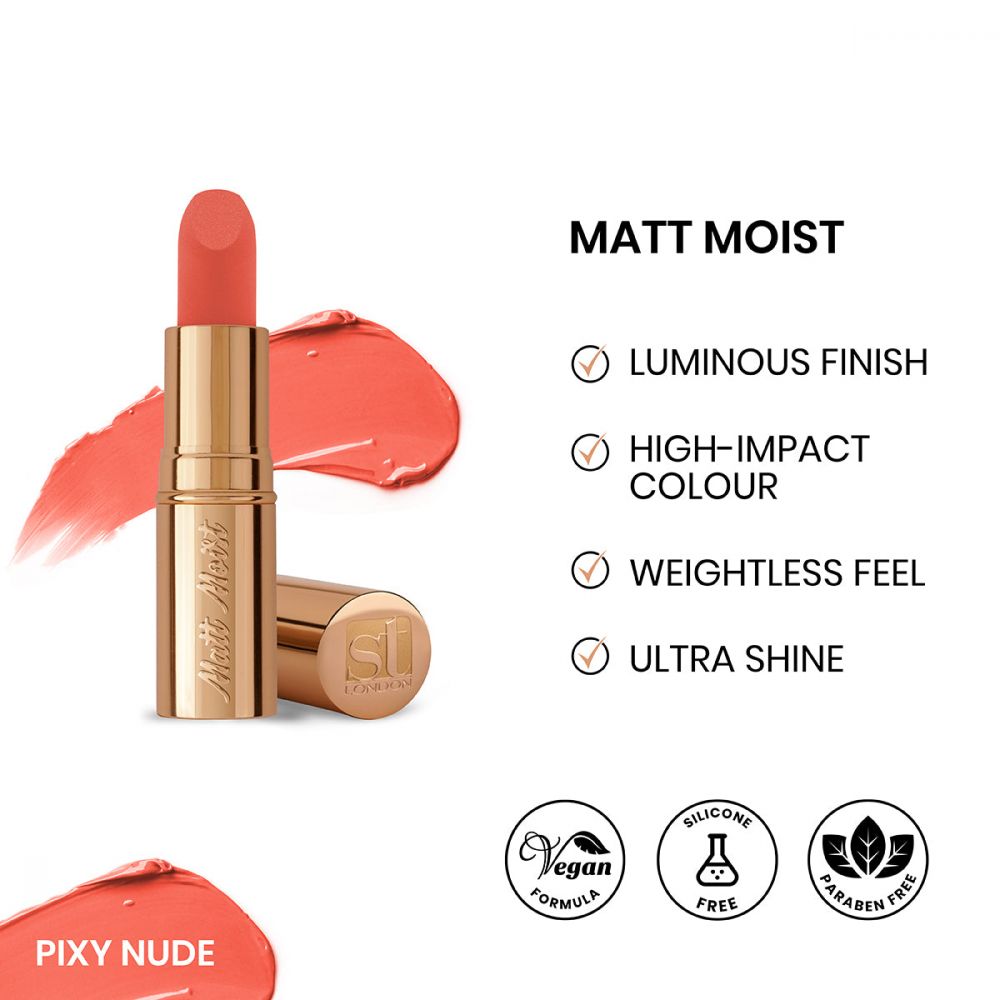 ST London Matte Moist Long Lasting Lipstick, Pixy Nude