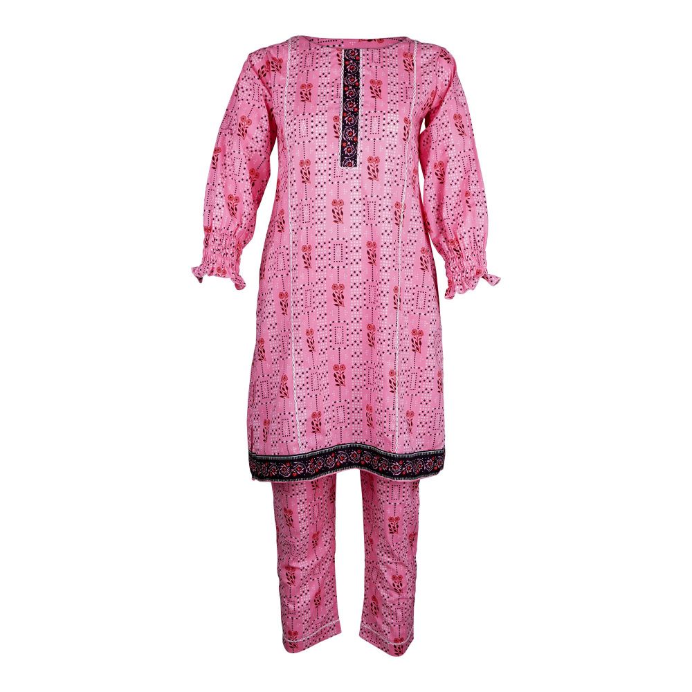 Basix Girls Pink Lace Embellished Lawn, 2 Piece - Shirt & Trouser, GRL-161