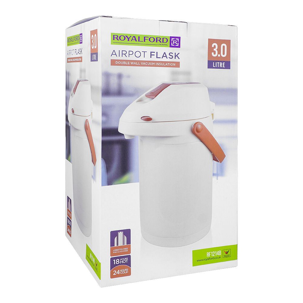 Royalford Airpot Vacuum Flask, Hot & Cold, 3000ml Capacity, RF12148