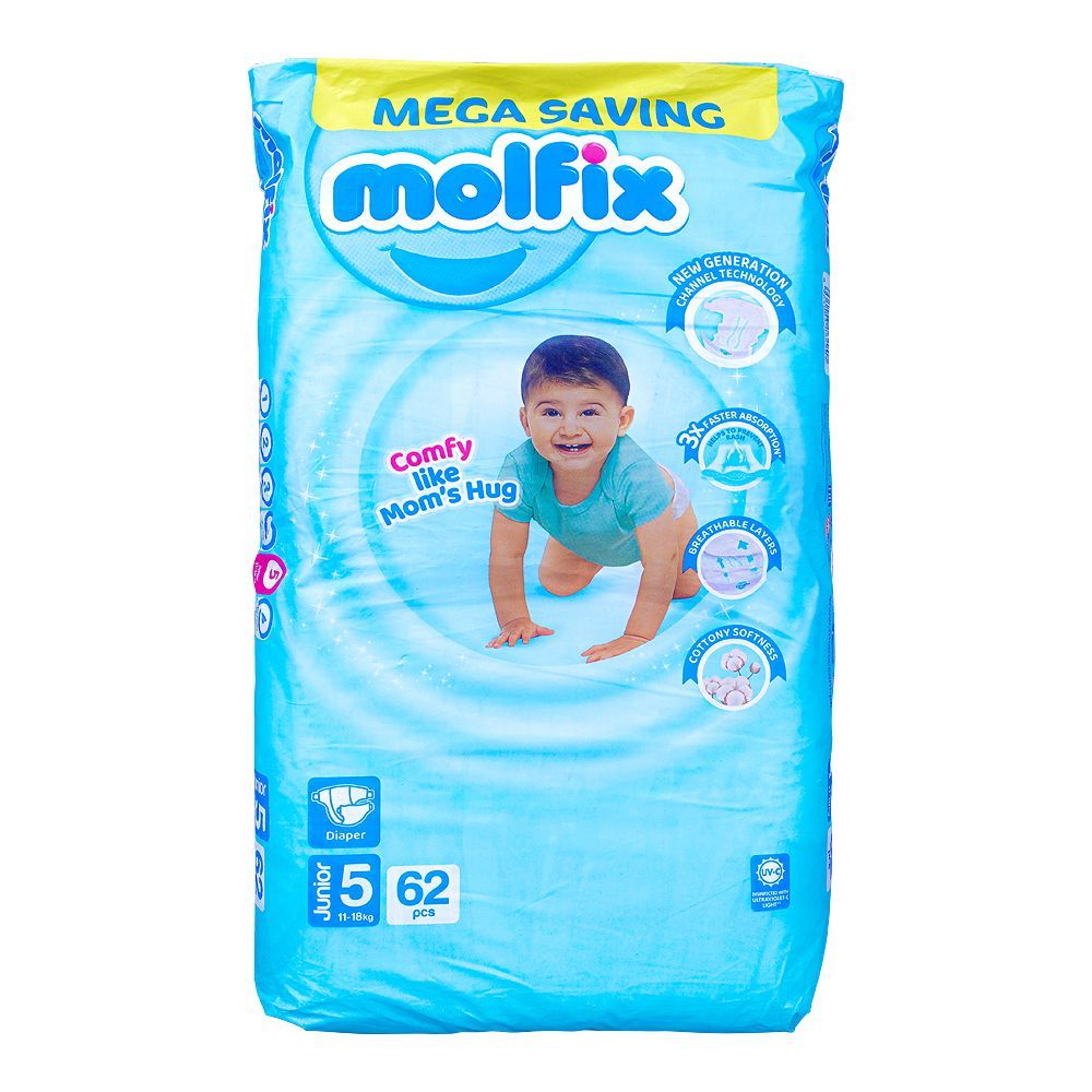 Molfix Diaper 5 Junior, Mega Saving, 11-18 KG, 62-Pack