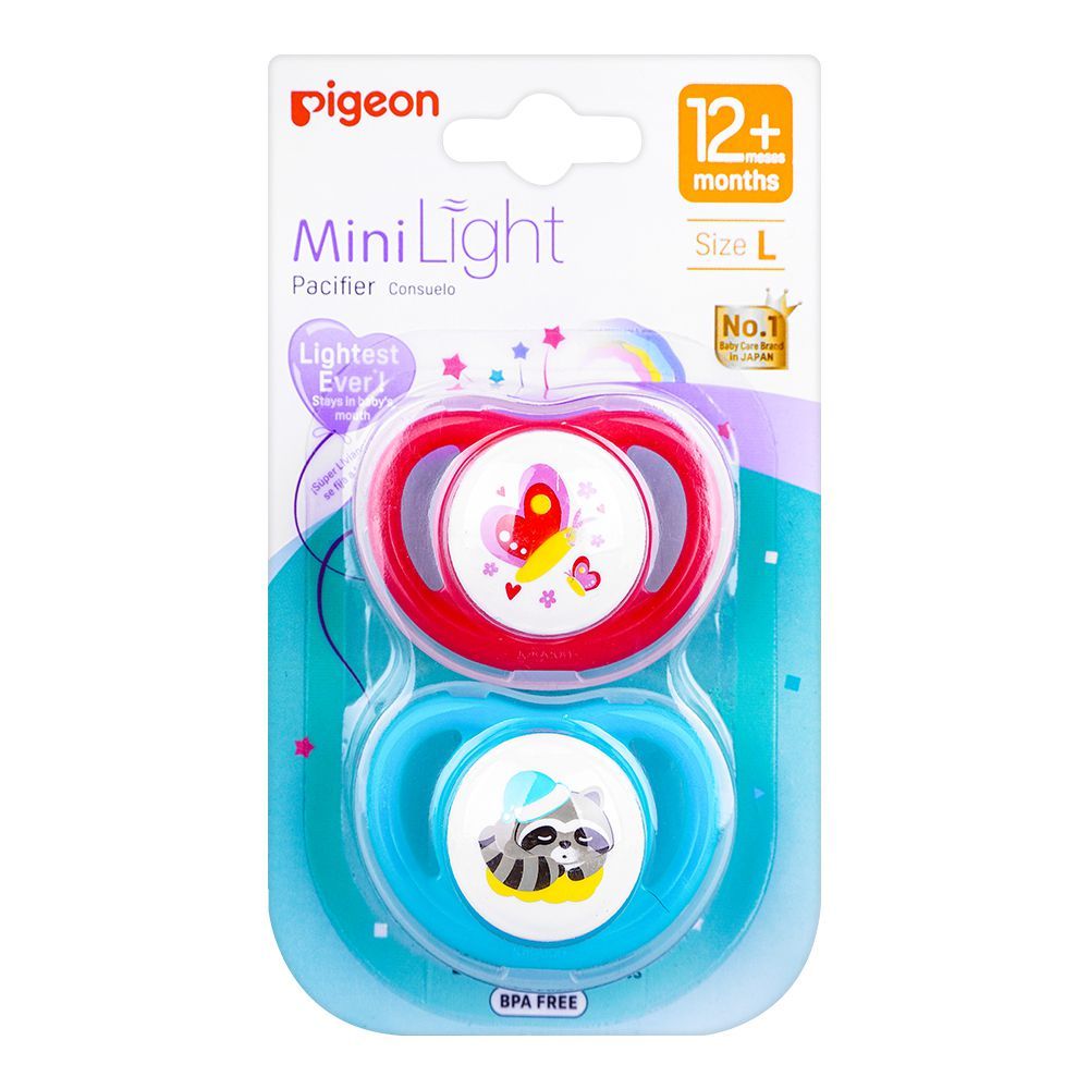 Pigeon Mini Light L 12m+ Pacifier Butterfly & Raccoon N79933, 2-Pack