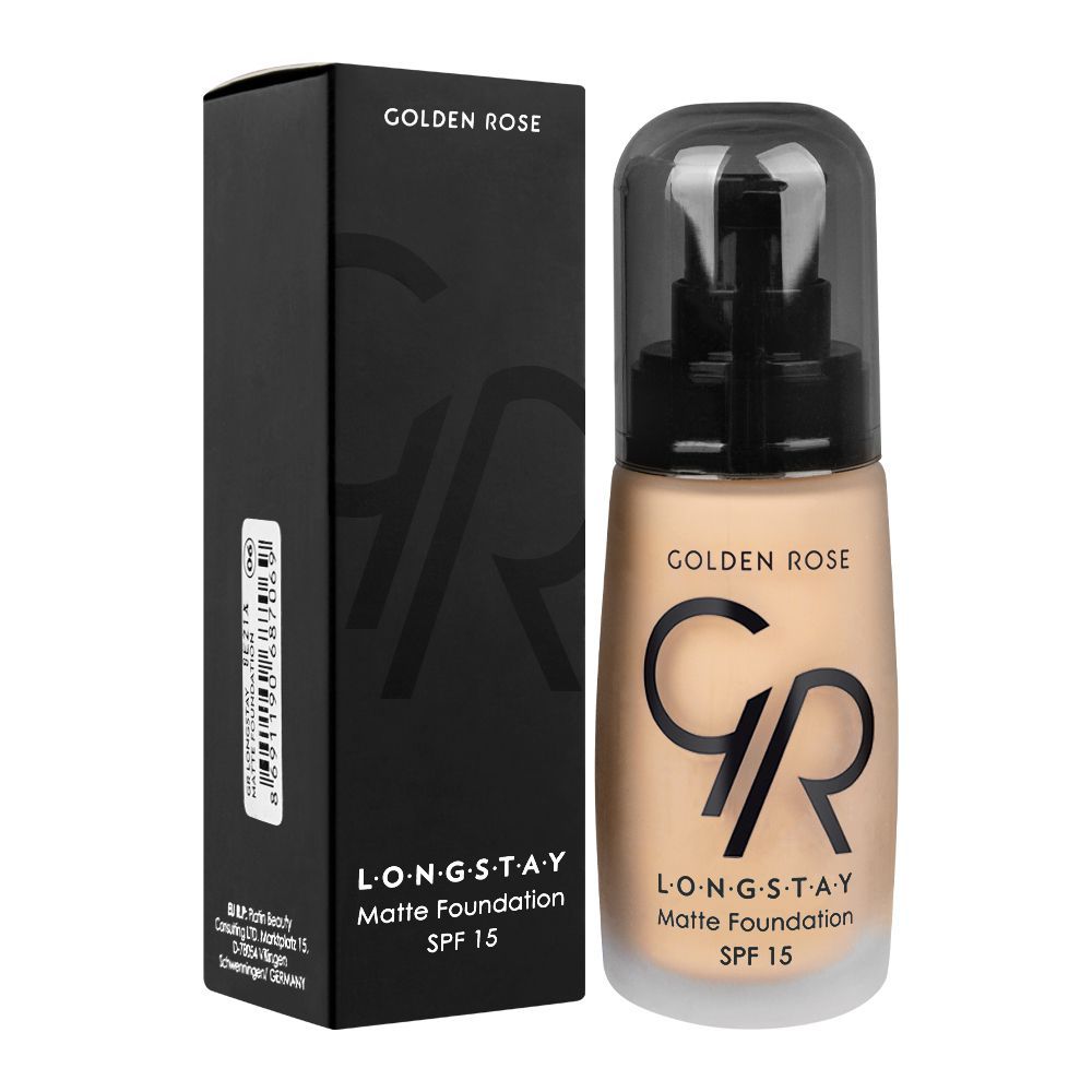 Golden Rose Long stay Matte Foundation, Great Coverage Oil Free Formula, Parabens Free, SPF-15, 06, 32ml